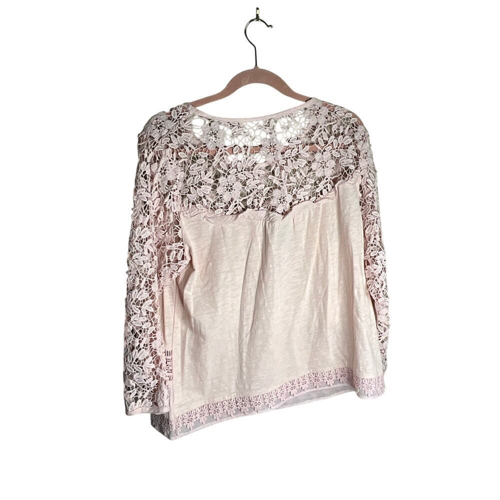 Guest Editor Floral Lace Blouse 3/4 Sleeve Crew Neck Gauze Pink Womens Large NWT - Picture 2 of 5